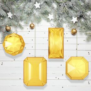4 Pack Jewel Christmas Ornaments 3.9"- 6.2" Xmas Tree Hanging Ornaments Acrylic Rectangle Jewel Hanging Decors Glitter Xmas Rectangle Gemstones for Xmas Wedding Holiday Party Decor(Red)