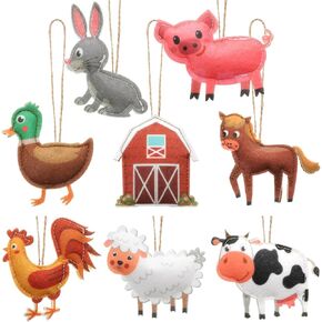 8 Pieces Christmas Decorations Set Felt Animal Ornament Giraffe Lion Pig Cow Christmas Ornament Hippo Duck Decorative Hanging Ornaments for Tree Home Party Decorations (Farm Animal)