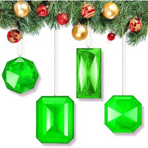 4 Pack Jewel Christmas Ornaments 3.9"- 6.2" Xmas Tree Hanging Ornaments Acrylic Rectangle Jewel Hanging Decors Glitter Xmas Rectangle Gemstones for Xmas Wedding Holiday Party Decor(Red) in Kuwait