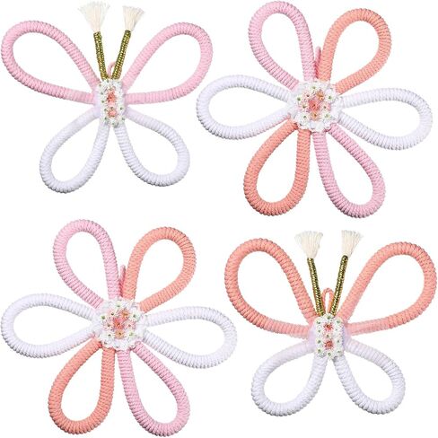 4 Pcs Christmas Boho Nursery Wall Decor Butterflies Daisy Flowers Woven Macrame Wall Art Pink Hanging Bohemian Home Wall Decor with Glue Daisy Decals for Kids Baby Girls Kids Dorm in Saudi Arabia