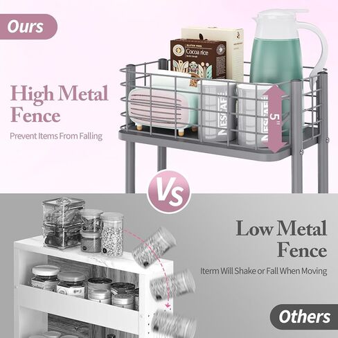 KINGRACK 3 Tier Utility Cart، منظم عربة دوارة معدنية، عربة تخزين على عجلات، عربة كتب، عربة حفاضات للحمام، المطبخ، المكتب، غرفة النوم، أرجواني in Kuwait