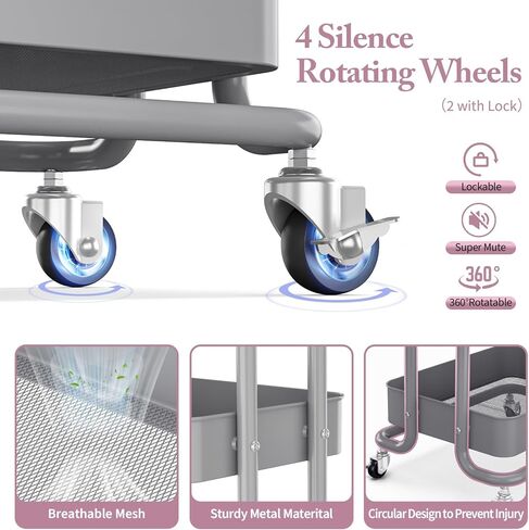 KINGRACK 3 Tier Utility Cart، منظم عربة دوارة معدنية، عربة تخزين على عجلات، عربة كتب، عربة حفاضات للحمام، المطبخ، المكتب، غرفة النوم، أرجواني in Kuwait