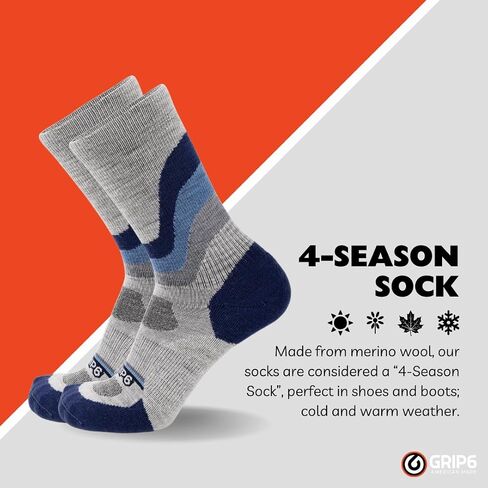 GRIP6 Wool Crew Socks - Merino Wool Socks Made in the USA - Lightweight Wool Hiking Socks - Warm Crew Socks for Men and Women in Saudi Arabia