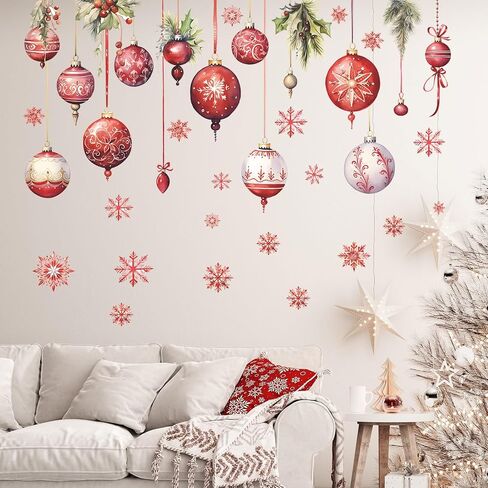 Merry Christmas Wall Decals Pine Cone Snowflake Wall Stickers Christmas Winter Home Wall Art Decor for Kids Room Classroom Office Bedroom Living Room Kitchen Playroom Decor (Snowflake) in Saudi Arabia
