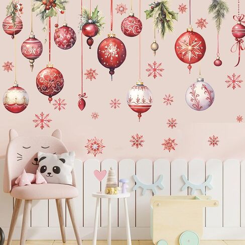 Merry Christmas Wall Decals Pine Cone Snowflake Wall Stickers Christmas Winter Home Wall Art Decor for Kids Room Classroom Office Bedroom Living Room Kitchen Playroom Decor (Snowflake) in Saudi Arabia