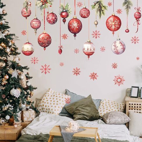 Merry Christmas Wall Decals Pine Cone Snowflake Wall Stickers Christmas Winter Home Wall Art Decor for Kids Room Classroom Office Bedroom Living Room Kitchen Playroom Decor (Snowflake) in Saudi Arabia