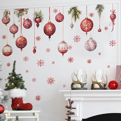 Merry Christmas Wall Decals Pine Cone Snowflake Wall Stickers Christmas Winter Home Wall Art Decor for Kids Room Classroom Office Bedroom Living Room Kitchen Playroom Decor (Snowflake) in Saudi Arabia