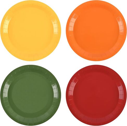 Fall Paper Plates Autumn Red Orange Yellow Green Round Party Plates 9 Inch Thanksgiving Solid Color Disposable Dessert Dinner Tableware for Holiday Picnic Catering Events Harvest Party Supplies (24) in Kuwait