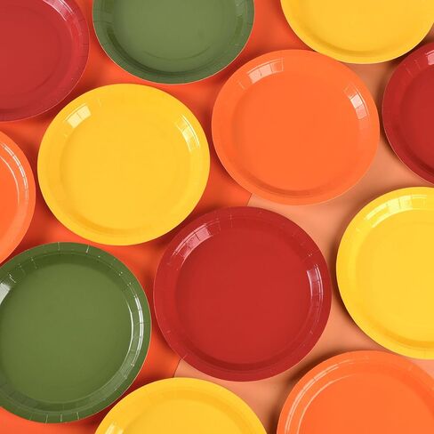 Fall Paper Plates Autumn Red Orange Yellow Green Round Party Plates 9 Inch Thanksgiving Solid Color Disposable Dessert Dinner Tableware for Holiday Picnic Catering Events Harvest Party Supplies (24) in Kuwait
