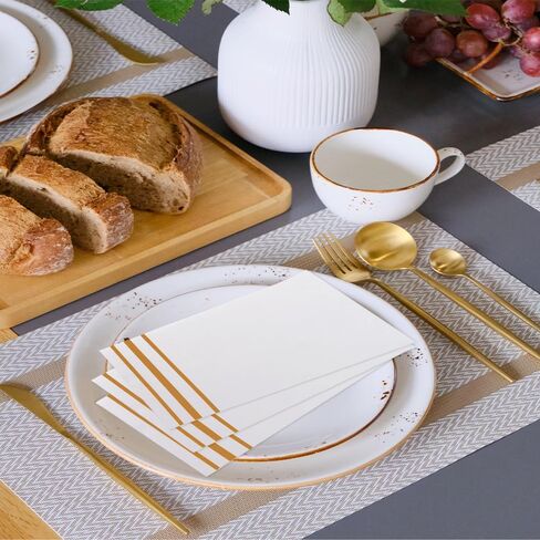 Napkins Disposable Paper Napkins 50 Pack Paper Hand Towels Absorbent Dinner Napkins White and Gold Napkins Guest Towels Tissue Party Napkins for Bathroom Dinner Wedding Kitchen Party Event Decorative in Saudi Arabia