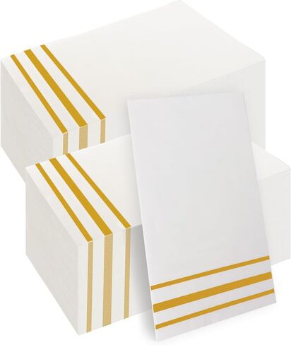 Napkins Disposable Paper Napkins 50 Pack Paper Hand Towels Absorbent Dinner Napkins White and Gold Napkins Guest Towels Tissue Party Napkins for Bathroom Dinner Wedding Kitchen Party Event Decorative in Saudi Arabia