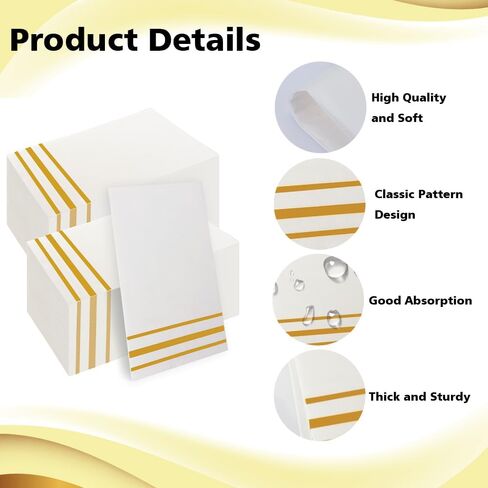 Napkins Disposable Paper Napkins 50 Pack Paper Hand Towels Absorbent Dinner Napkins White and Gold Napkins Guest Towels Tissue Party Napkins for Bathroom Dinner Wedding Kitchen Party Event Decorative in Saudi Arabia