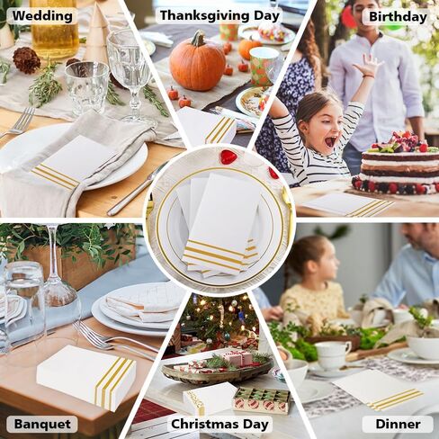 Napkins Disposable Paper Napkins 50 Pack Paper Hand Towels Absorbent Dinner Napkins White and Gold Napkins Guest Towels Tissue Party Napkins for Bathroom Dinner Wedding Kitchen Party Event Decorative in Saudi Arabia