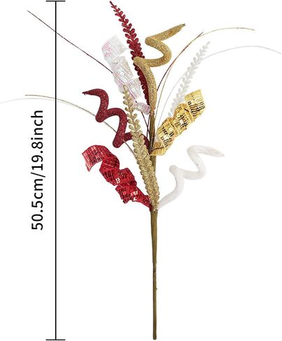 3Pcs Christmas Sequin Curly Picks, 16inch Artificial Glitter Curly Twigs Sprays Decorative Stem Xmas Tree Topper Ornaments for Christmas Decoration Vase Filler Home Office Decor (Red White Green) in Kuwait
