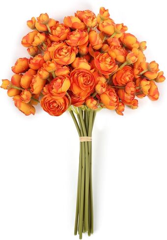 DEEMEI Ranunculus الزهور الاصطناعية الفاوانيا الزهور الصناعية زهور الخريف وهمية زهور الحوذان الصغيرة DIY باقات الزفاف المركزية لحفلات استقبال المولود الجديد (برتقالي محروق) in Saudi Arabia