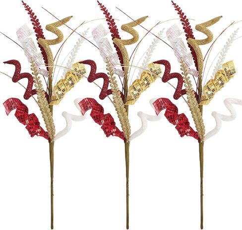 3Pcs Christmas Sequin Curly Picks, 16inch Artificial Glitter Curly Twigs Sprays Decorative Stem Xmas Tree Topper Ornaments for Christmas Decoration Vase Filler Home Office Decor (Red White Green) in Kuwait