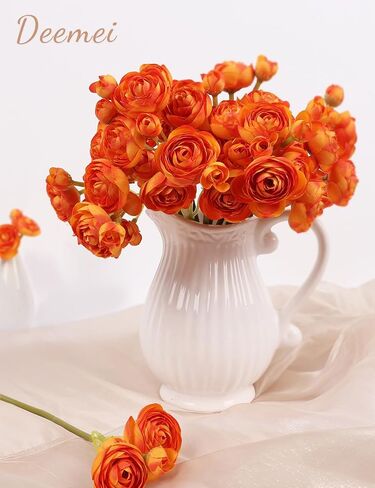 DEEMEI Ranunculus الزهور الاصطناعية الفاوانيا الزهور الصناعية زهور الخريف وهمية زهور الحوذان الصغيرة DIY باقات الزفاف المركزية لحفلات استقبال المولود الجديد (برتقالي محروق) in Saudi Arabia
