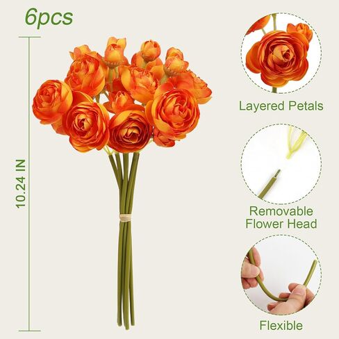 DEEMEI Ranunculus الزهور الاصطناعية الفاوانيا الزهور الصناعية زهور الخريف وهمية زهور الحوذان الصغيرة DIY باقات الزفاف المركزية لحفلات استقبال المولود الجديد (برتقالي محروق) in Saudi Arabia