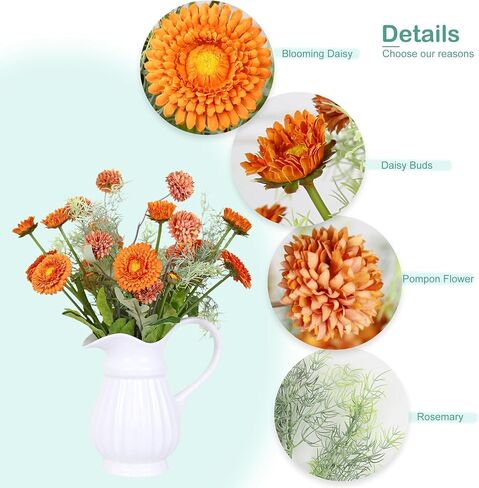 Fall Flowers Artificial Daisy Flowers Daisies and Fake Mums Bouquet with Rosemary Sprigs for Fall Florals Arrangements Party Home Decoration Table Centerpieces (Orange) in Saudi Arabia
