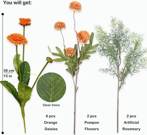 Fall Flowers Artificial Daisy Flowers Daisies and Fake Mums Bouquet with Rosemary Sprigs for Fall Florals Arrangements Party Home Decoration Table Centerpieces (Orange) in Saudi Arabia