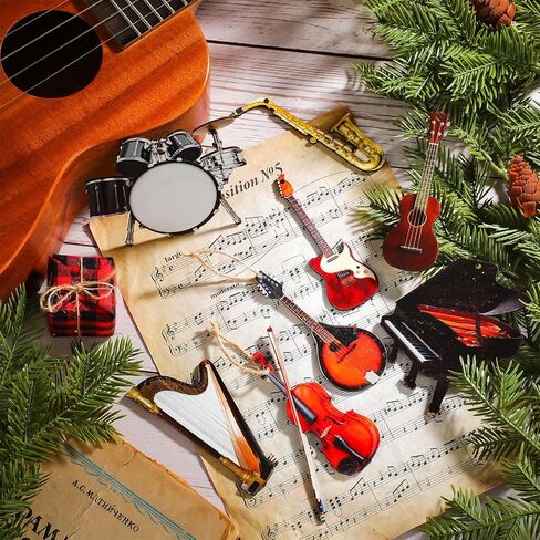 30 جهاز كمبيوتر شخصى آلة موسيقية عيد الميلاد الحلي الخشبية نسخة طبق الأصل زخرفة عيد الميلاد البيانو طبل القيثارة الترومبون القرن الكمان الغيتار آلة موسيقية الحلي لشجرة عيد الميلاد ديكور المنزل in Kuwait