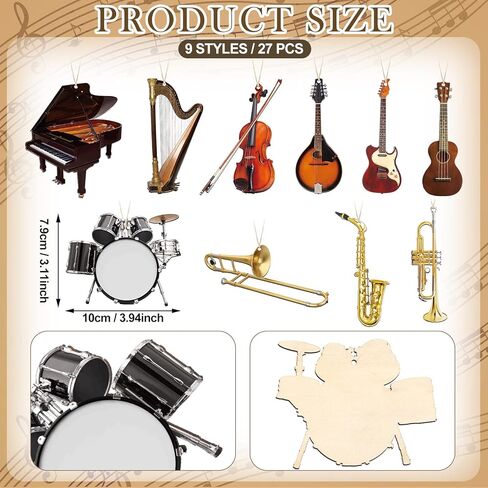 30 جهاز كمبيوتر شخصى آلة موسيقية عيد الميلاد الحلي الخشبية نسخة طبق الأصل زخرفة عيد الميلاد البيانو طبل القيثارة الترومبون القرن الكمان الغيتار آلة موسيقية الحلي لشجرة عيد الميلاد ديكور المنزل in Kuwait