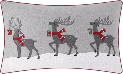 Decorative Holiday Reindeer Throw Pillow, Gray and Red, 24 x 16 inches in Saudi Arabia