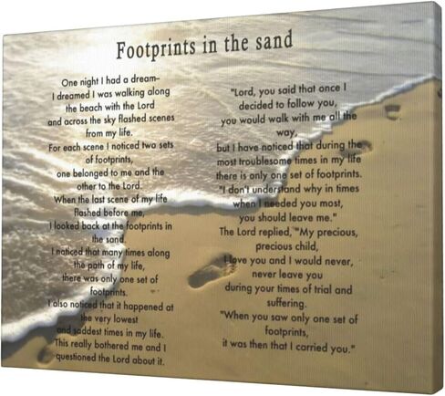 Footprints In The Sand Painting Poem Poster Classic Framed Canvas Wall Art For Home Bedroom Office Living Room Decor 12x16 Inches. in Saudi Arabia