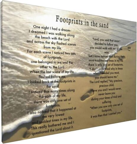Footprints In The Sand Painting Poem Poster Classic Framed Canvas Wall Art For Home Bedroom Office Living Room Decor 12x16 Inches. in Saudi Arabia