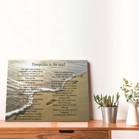 Footprints In The Sand Painting Poem Poster Classic Framed Canvas Wall Art For Home Bedroom Office Living Room Decor 12x16 Inches. in Saudi Arabia