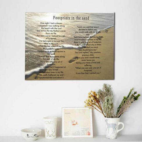 Footprints In The Sand Painting Poem Poster Classic Framed Canvas Wall Art For Home Bedroom Office Living Room Decor 12x16 Inches. in Saudi Arabia