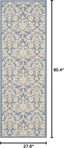 سجادة SAFAVIEH Courtyard Collection Runner - 2'3" x 6'7"، أزرق وطبيعي، لا يتساقط ويسهل العناية بها، داخلي/خارجي وقابل للغسل - مثالي للفناء والفناء الخلفي وغرفة الطين (CY3416-3103) in Saudi Arabia