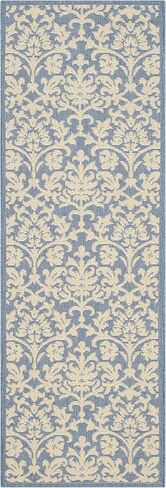 سجادة SAFAVIEH Courtyard Collection Runner - 2'3" x 6'7"، أزرق وطبيعي، لا يتساقط ويسهل العناية بها، داخلي/خارجي وقابل للغسل - مثالي للفناء والفناء الخلفي وغرفة الطين (CY3416-3103) in Saudi Arabia