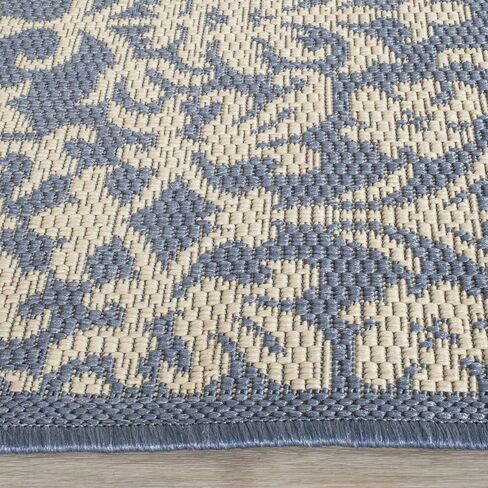 سجادة SAFAVIEH Courtyard Collection Runner - 2'3" x 6'7"، أزرق وطبيعي، لا يتساقط ويسهل العناية بها، داخلي/خارجي وقابل للغسل - مثالي للفناء والفناء الخلفي وغرفة الطين (CY3416-3103) in Saudi Arabia