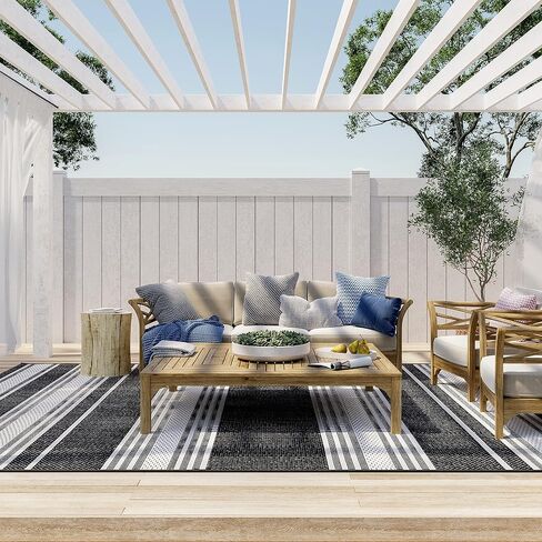 Rugs USA x Lauren Liess Romy Striped Indoor/Outdoor Area Rug, 5x8, Black in Kuwait