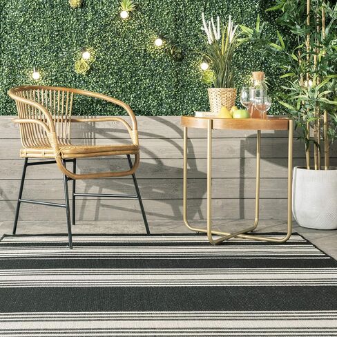 Rugs USA x Lauren Liess Romy Striped Indoor/Outdoor Area Rug, 5x8, Black in Kuwait
