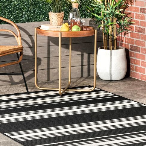 Rugs USA x Lauren Liess Romy Striped Indoor/Outdoor Area Rug, 5x8, Black in Kuwait