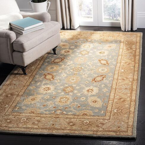 SAFAVIEH Antiquity Collection 4' x 6' Blue / Beige AT61A Handmade Traditional Oriental Premium Wool Area Rug in Saudi Arabia