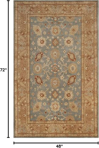 SAFAVIEH Antiquity Collection 4' x 6' Blue / Beige AT61A Handmade Traditional Oriental Premium Wool Area Rug in Saudi Arabia