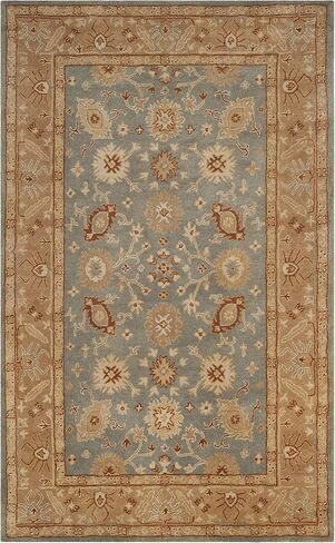 SAFAVIEH Antiquity Collection 4' x 6' Blue / Beige AT61A Handmade Traditional Oriental Premium Wool Area Rug in Saudi Arabia