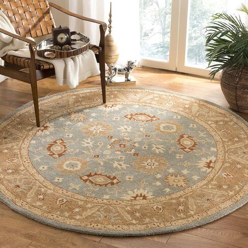 SAFAVIEH Antiquity Collection 4' x 6' Blue / Beige AT61A Handmade Traditional Oriental Premium Wool Area Rug in Saudi Arabia