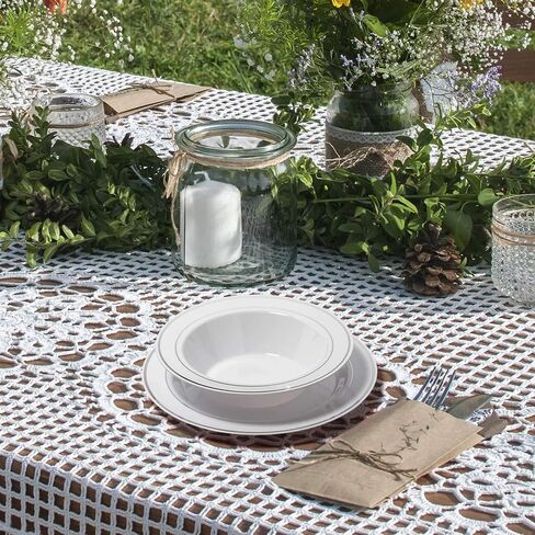 Silver Rimmed White Bowls - 12 ounce - 50 Count - Hard Plastic - Disposable or Reusable - Dessert Bowls - Salad Bowls- Cereal Bowls - Pasta Bowls - Ideal for Weddings,Parties,Gatherings, Events &More! in Kuwait