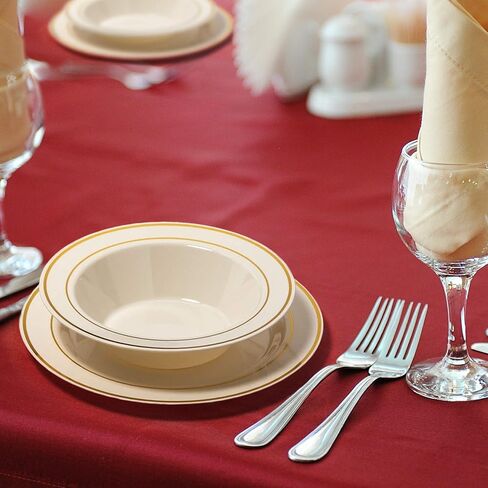 Silver Rimmed White Bowls - 12 ounce - 50 Count - Hard Plastic - Disposable or Reusable - Dessert Bowls - Salad Bowls- Cereal Bowls - Pasta Bowls - Ideal for Weddings,Parties,Gatherings, Events &More! in Kuwait