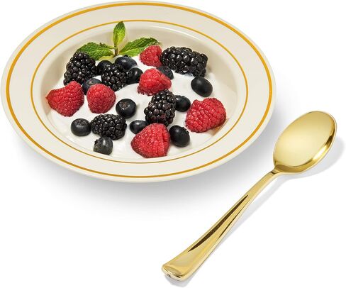 Silver Rimmed White Bowls - 12 ounce - 50 Count - Hard Plastic - Disposable or Reusable - Dessert Bowls - Salad Bowls- Cereal Bowls - Pasta Bowls - Ideal for Weddings,Parties,Gatherings, Events &More! in Kuwait