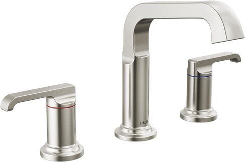 Delta Faucet Tetra Brushed Nickel Widespread Bathroom Faucet 3 Hole, Brushed Nickel Bathroom Faucet for Bathroom Sink, Bathroom Sink Faucet, Metal Drain Assembly, Lumicoat Stainless 35589-SS-PR-DST in Saudi Arabia