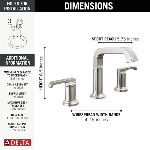 Delta Faucet Tetra Brushed Nickel Widespread Bathroom Faucet 3 Hole, Brushed Nickel Bathroom Faucet for Bathroom Sink, Bathroom Sink Faucet, Metal Drain Assembly, Lumicoat Stainless 35589-SS-PR-DST in Saudi Arabia