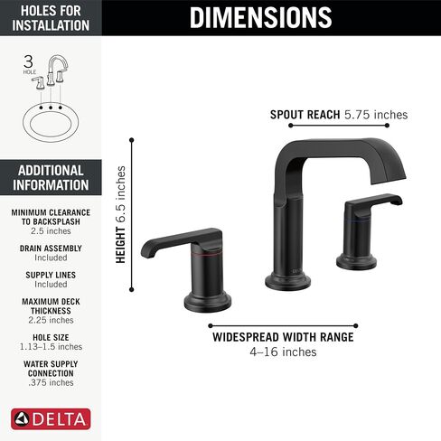 Delta Faucet Tetra Brushed Nickel Widespread Bathroom Faucet 3 Hole, Brushed Nickel Bathroom Faucet for Bathroom Sink, Bathroom Sink Faucet, Metal Drain Assembly, Lumicoat Stainless 35589-SS-PR-DST in Saudi Arabia