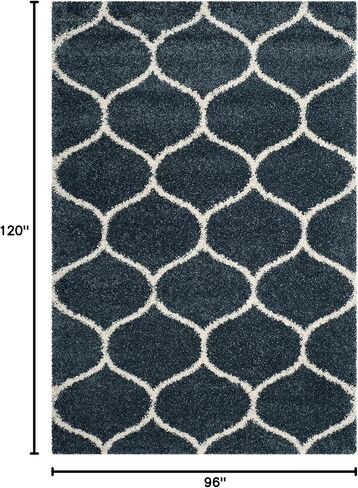 SAFAVIEH Hudson Shag Collection Area Rug - 8' x 10', Slate Blue & Ivory, Trellis Design, Non-Shedding & Easy Care, 2-inch Thick Ideal for High Traffic Areas in Living Room, Bedroom (SGH280L) in Saudi Arabia