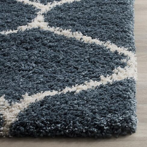 SAFAVIEH Hudson Shag Collection Area Rug - 8' x 10', Slate Blue & Ivory, Trellis Design, Non-Shedding & Easy Care, 2-inch Thick Ideal for High Traffic Areas in Living Room, Bedroom (SGH280L) in Saudi Arabia