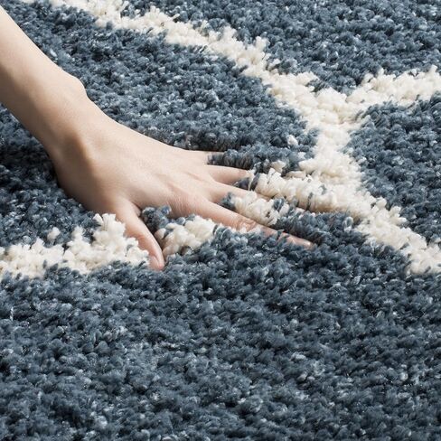 SAFAVIEH Hudson Shag Collection Area Rug - 8' x 10', Slate Blue & Ivory, Trellis Design, Non-Shedding & Easy Care, 2-inch Thick Ideal for High Traffic Areas in Living Room, Bedroom (SGH280L) in Saudi Arabia